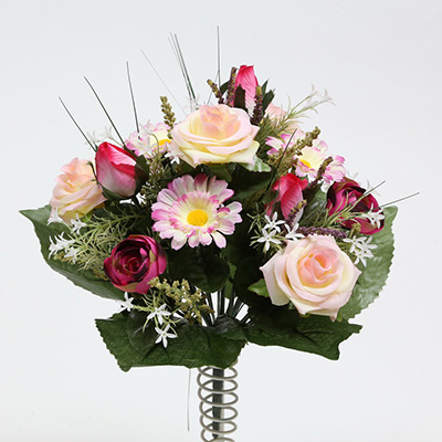 30cm Mixed Rose/Satin Rose Bud/Daisy/Foamed Astibel/Foamed Wheat/Pvc Grass Bush X 13