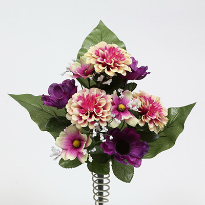 36cm Mixed Zinnia/Anemone/Cosmos/Foamed Gypsothilia Half-flat Bush X 9