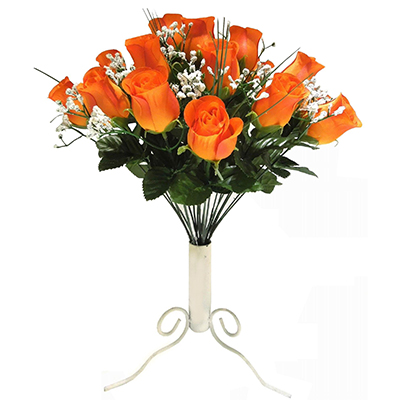 40cm Deluxe Rose Bud Bush X 21 with 17 Set Foamed Gypsothilia 4 Set PVC Grass and 27 Shiny Leaves