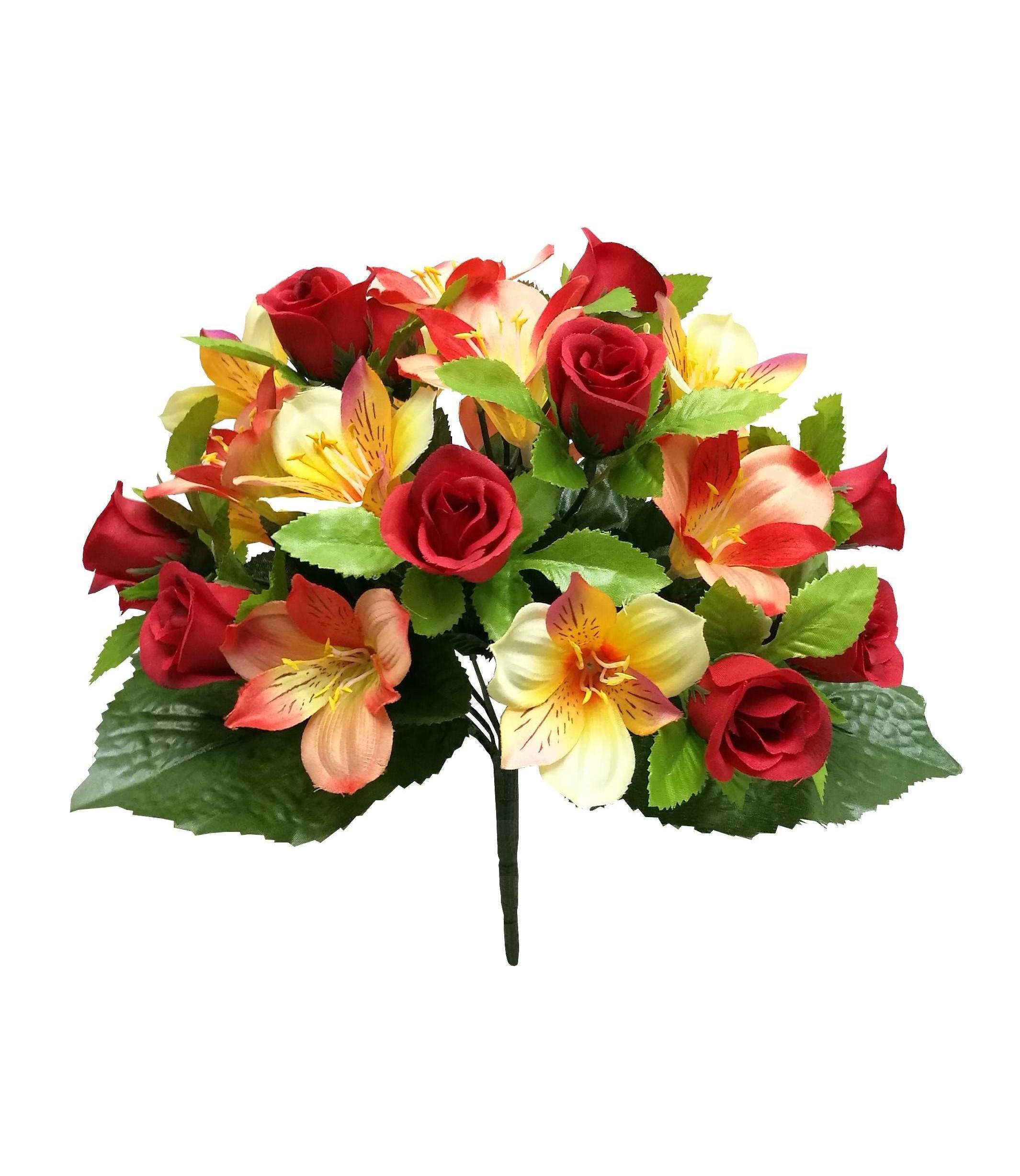 26cm Mixed Alstromeria/sm.rose Bud X 14 With 18 Shiny Leaves
