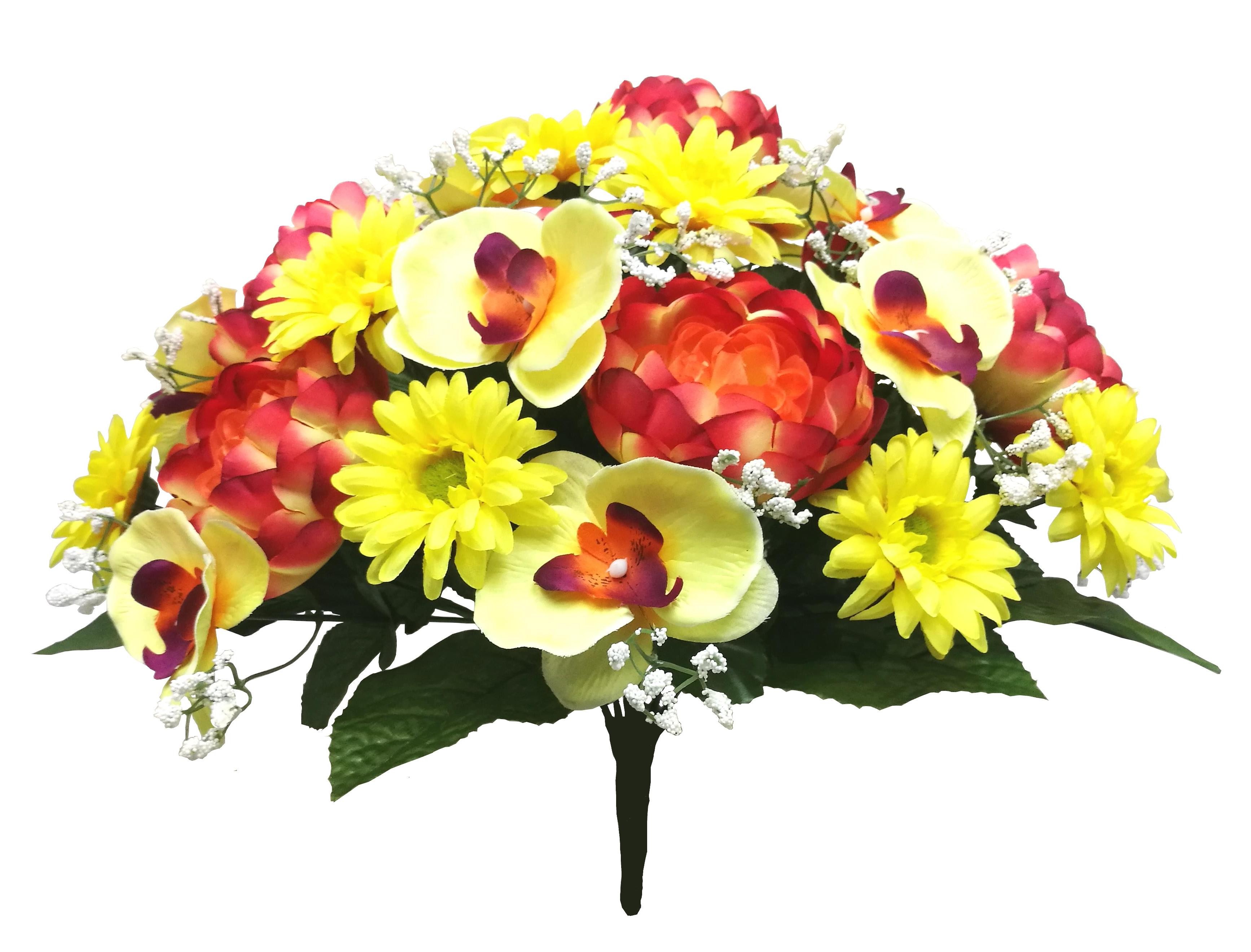 40cm Mixed Peony/daisy/satin Orchid/foamed Gypsothilia Bush X 30 With 38 Shiny Leaves