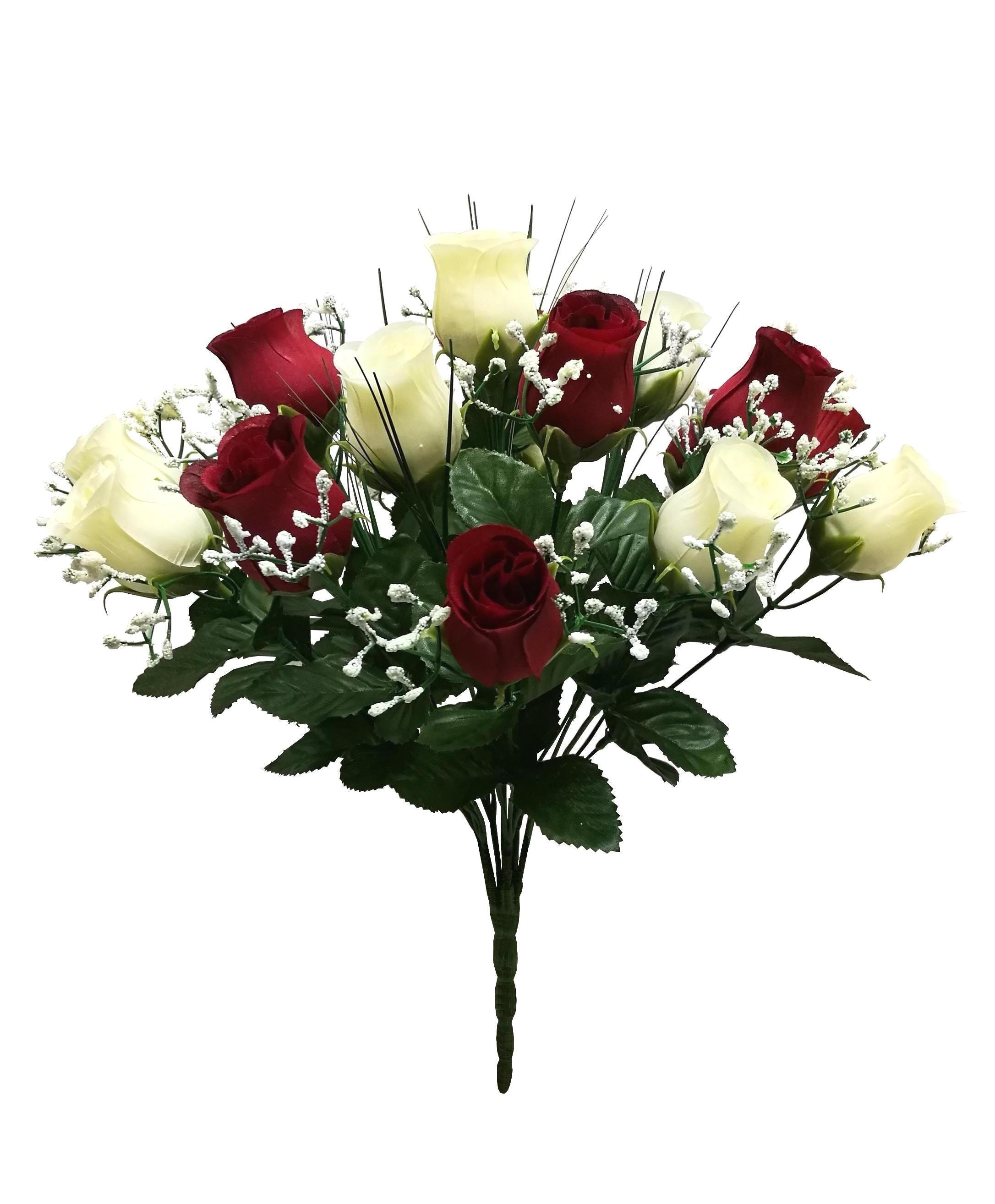 40cm Deluxe Rose Bud Bush X 21 With 17 Set Foamed Gypsothilia 4 Set Pvc Grass And 27 Shiny Leaves.