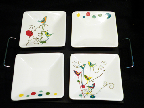 Set of 5 Part Server ( 4 plates with wooden tray) with Gift Box