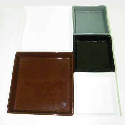 Stoneware -set of 5 snack plate with wooden tray