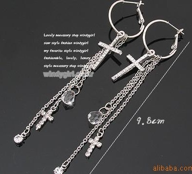 Long Chain Cross Fashion Earring Jewelry