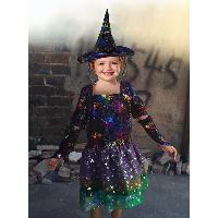 Colorful witch Dress with Pointed Hat, Short Sleeves, Arm Sleeves