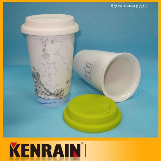 Sell 11 Oz Porcelain Double Wall Cup With A Silicone Lid