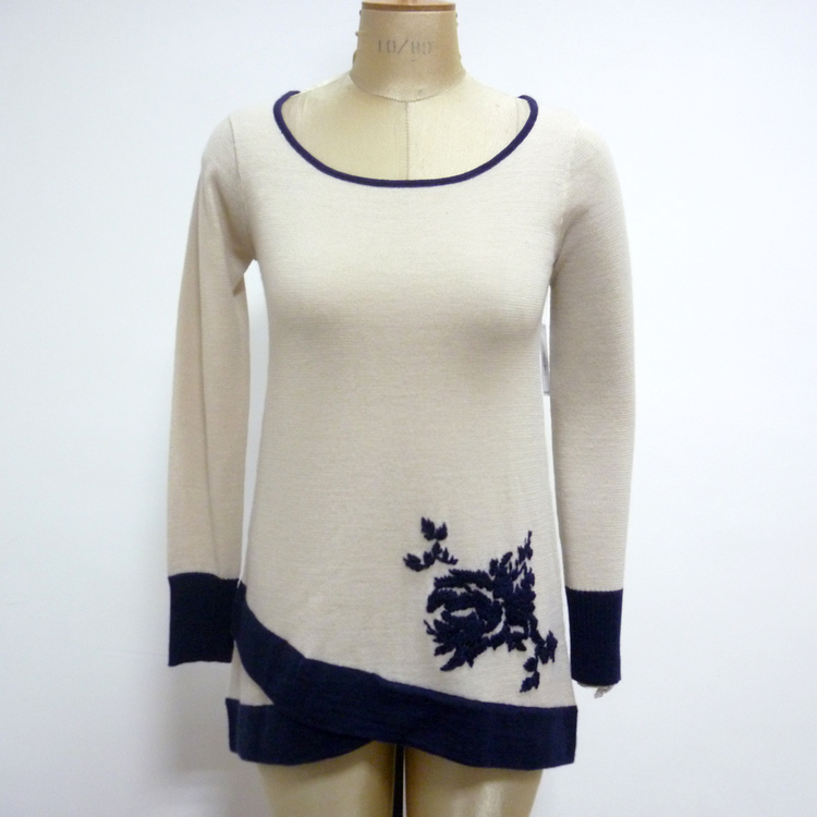 Ladies' Knitted Sweater Scoop Neck Long Sleeves Crochet Pullover