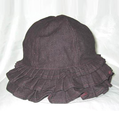 Girls 100% cotton denim yarn dyed round hat with frills