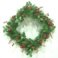 Sell SABLE MIXED FIR 30 inches SQUARE WREATH (W/APPLE, POMEGRANATE, BERRIES, NAT. CONES, HOLLY LVS & TWIGS)