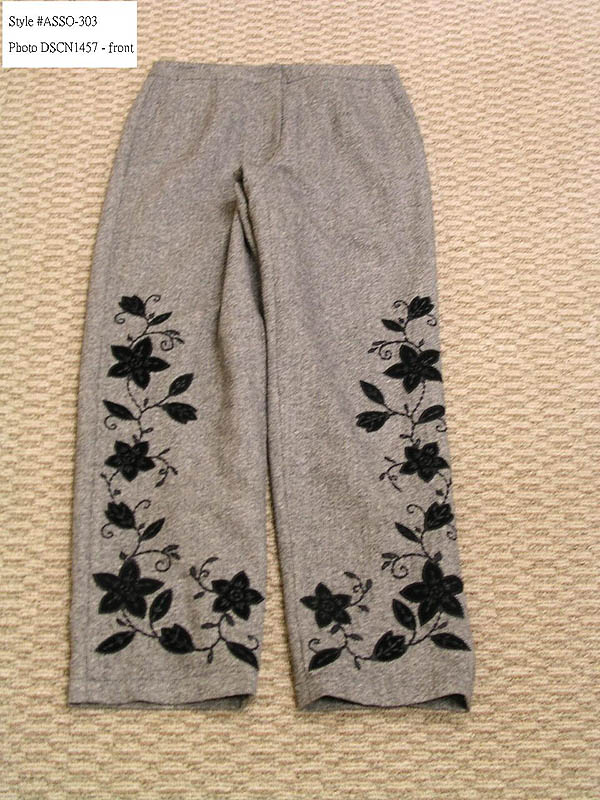 Ladies' 60% Wool 25% Polyester 15% Nylon Tweeed Applique Foral Lined Pant