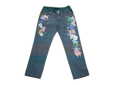 Denim Embrodiery, Patch and Stone Ornament Pants