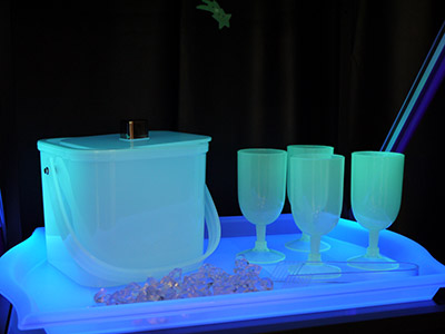 Glow in the Dark Ice Bucket and Burgundy Glass