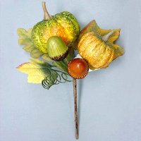 8 inches Styrofoam Crackle Pumpkin and Acorn Pick with Lvs