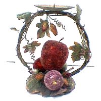 8.75 inches Metal Candle Holder with Styrofoam Micro Beaded Magic Metallic Fruit and Lvs