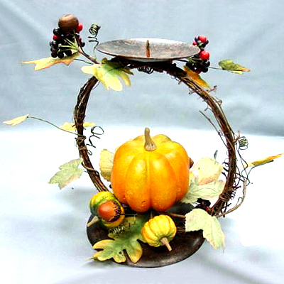 9 inches Metal Candle Holder with Styrofoam Crackle Pumpkin