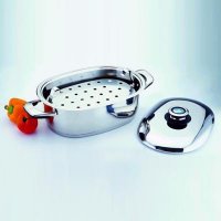 32cm Oval Roaster with rack inside, thermometer knob on the lid
