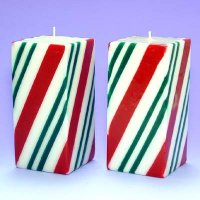 3 inchesx3 inchesx6 inches(H) Candy Strip Pillar Peppermint Candle w/0.5% Scent