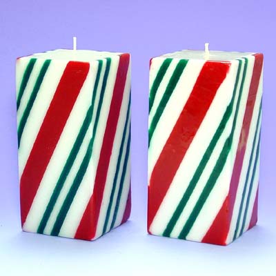 3 inchesx3 inchesx6 inches(H) Candy Strip Pillar Peppermint Candle w/0.5% Scent