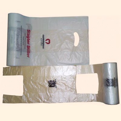 DPE T-Shirt Bags on roll,HDPE Bags on roll with punched handle