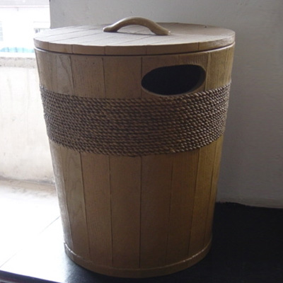 Sell 17 inches Wooden Rope Basket w/Lid Cream