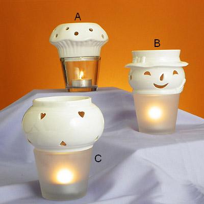 Snowman, mushroom and vase top on glass holder