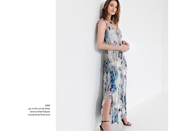 Go Crinkle Cut Slip Dress | Moody Blues Floral Print