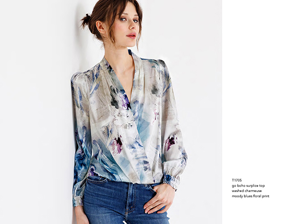 Go Boho Surplice Top | Moody Blues Floral Print
