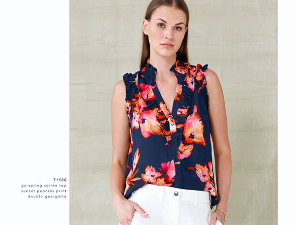 Go Sping Soiree Top | Sunset Peonies Print