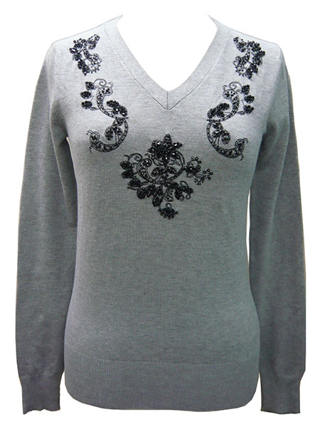 Pullover with Embroidery, Sequins & Beadings