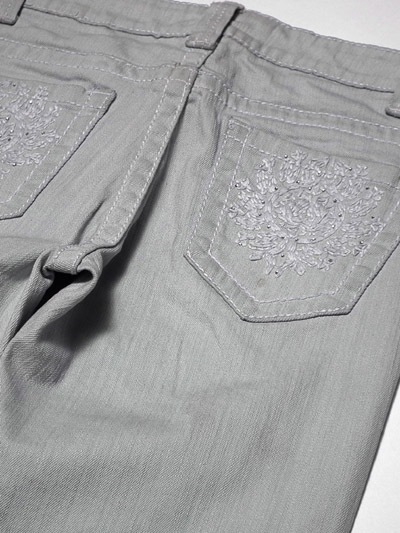 Light blue embroidery + rinestone jeans.