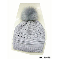 Knitted Hat with Fur Ball