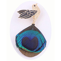 Epoxy Bird Peacoke Feather Brooch