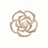 ABS Pearl, Glass Bead in Rose Brooch