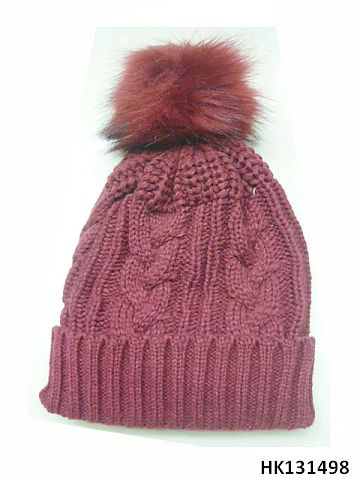 Knitted Hat with Fur Ball