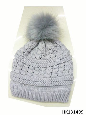 Knitted Hat with Fur Ball