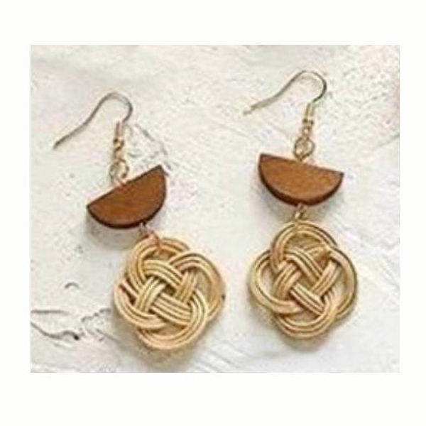 Bamboo Grass / Wood Fish Hook Earring