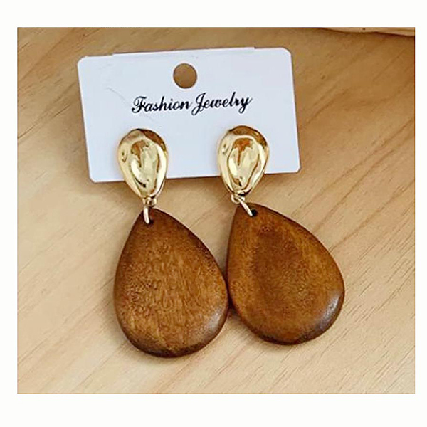 Wood Tear Drop in Post Earring