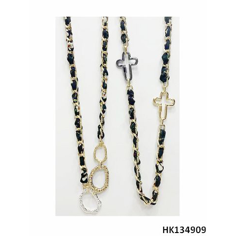 Fabric, Chain Long Necklace with Cross