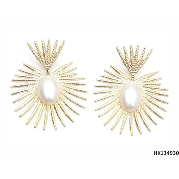 Statement Fashion White Pearl Drop Earring with Gold Metal Base