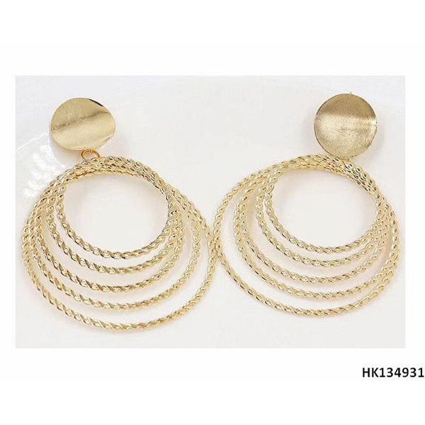 Fashionable Circle Layered Drop Earring with Gold Metal Base
