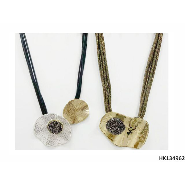 Statement Fashion Circle Metal Alloy Pendant Layered Wax Rope Necklace