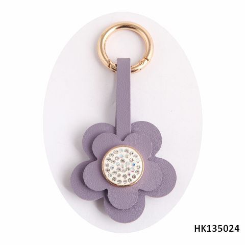 Fashionable Metal PU Leather Flower Key Chain