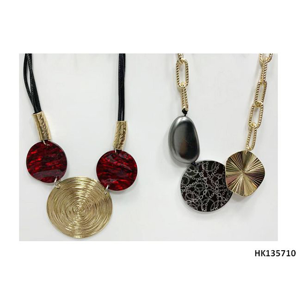 Colorful Multi Alloy Metal Pendant Acrylic Parts Wax Rope Necklace