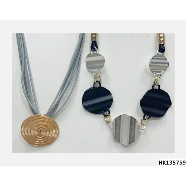 Colorful Multi Alloy Metal Pendant Wax Rope Necklace