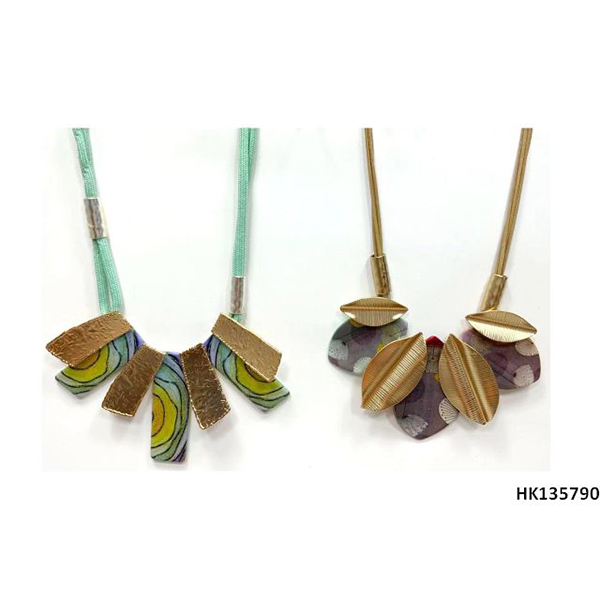 Fashionable Multi Alloy Metal Pendant Acrylic Parts Wax Rope Necklace