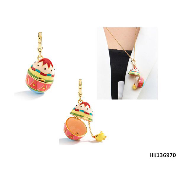 Easter Egg with Chicken Series Crystals and Alloy Metal Necklace