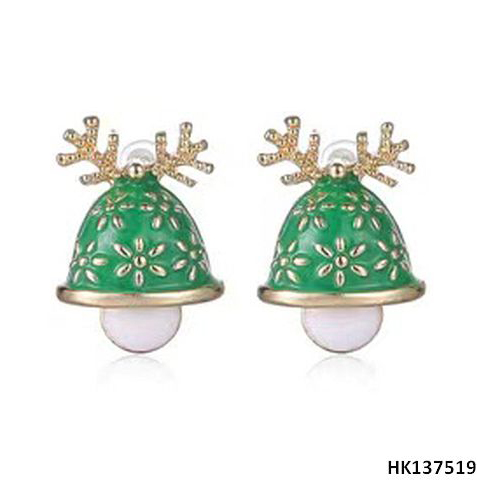 Xmas Deer Head with Bell Style Metal Alloy Stud Earring