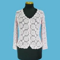 LADIES' 100% RAYON HAND CROCHET CARDIGAN.