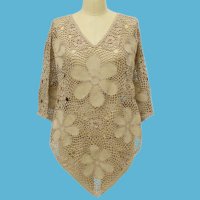 LADIES' SUEDE CAPE W/RAYON CROCHET TRIM.